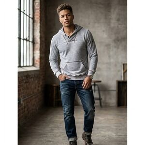 Y2k Jetlag Hoodie M Slim Fit Gray Textured Distressed Grunge Streetwear